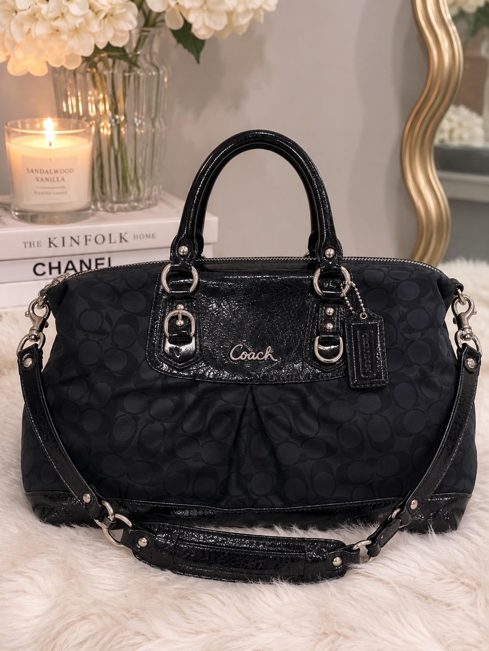 Coach Ashley Black Signature Satchel Bag Monogram Y2K - EUC